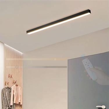 Imagem de GZZBMY Lâmpada de teto LED com controle remoto iluminação de teto regulável design moderno alumínio lâmpada de teto longa interna para sala de estar quarto cozinha sala de jantar 3000K-6500K (preto