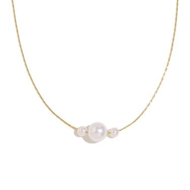 Imagem de StyleJella Colares de pérolas delicados banhados a ouro 14K para mulheres, simples, em camadas, dourado, para mulheres, na moda, colares de joias de aniversário de casamento, Latão, Sem Pedra Preciosa