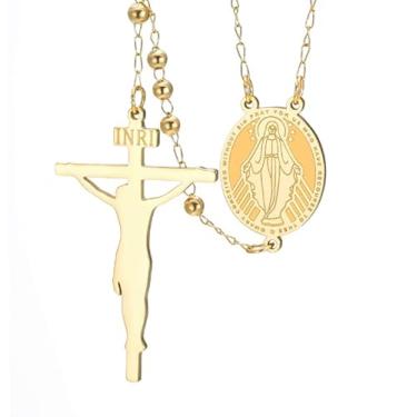 Imagem de Dreamtimes Colar católico com contas de rosário, Virgem Maria/São Cristóvão, rosários de oração com cruz de Jesus, rosário de aço inoxidável, para mulheres, presente católico religioso, Medium, Aço