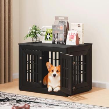Imagem de Snuowu Mobiliário de gaiola resistente para cães de 81 cm para cães pequenos, médios e grandes, móveis internos rústicos de madeira com parte superior à prova d'água, mesa lateral decorativa para casa