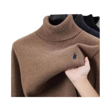 Imagem de Suéter Masculino De Veludo Gola Alta Grosso Quente De Inverno Tricotad
