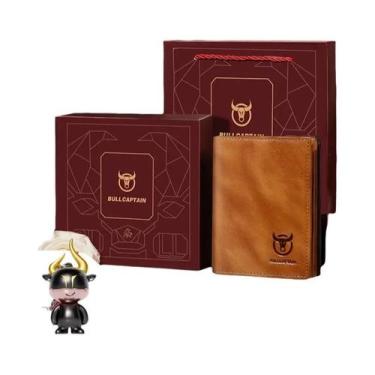 Imagem de Carteira Masculina De Couro Genuíno Bifold Com Bloqueio RFID, Porta-Ca