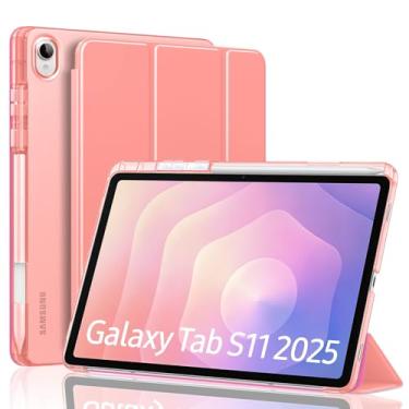 Imagem de MoKo Capa para Samsung Galaxy Tab S11 de 11 polegadas 2025 [SM-X730/SM-X736B] com suporte para caneta S, capa protetora leve e tripla com capa traseira translúcida de policarbonato rígido, despertar