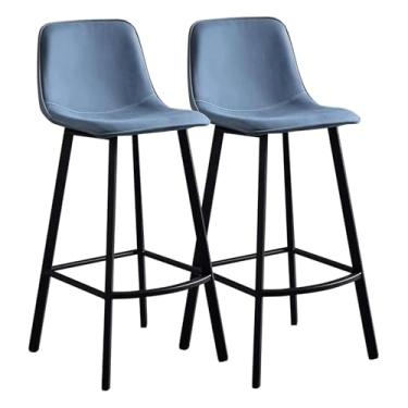 Imagem de Conjunto de 2 bancos de bar com almofada de couro com encosto confortável, banquetas ergonômicas, cadeiras pretas com pernas de metal (75 cm)