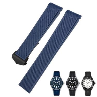 Imagem de TPUOTI Pulseira de silicone de borracha de 20 mm e 22 mm adequada para relógio Tag Heuer CARRERA AQUARACER 300 WAY201A WAY211C (fivela azul e preta, 20 mm)