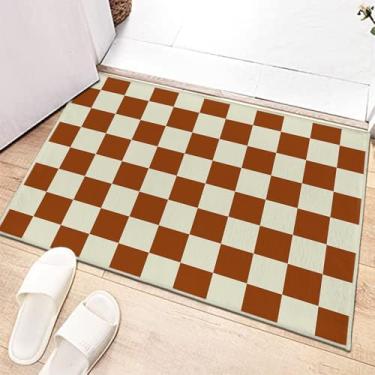 Imagem de Doteon Tapete xadrez marrom antiderrapante geométrico marrom e bege para sala de estar quarto decoração de sala de jogos 6 x 3 pés