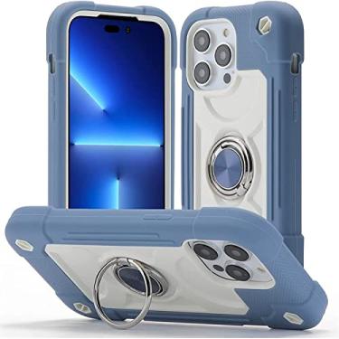 Imagem de KAPPDE Capa para iPhone 14/14 Plus/14 Pro/14 Pro Max, capa protetora anticolisão antiqueda de quatro cantos, com suporte de anel, capa de celular multicolorida fresca e elegante (cor: azul, tamanho