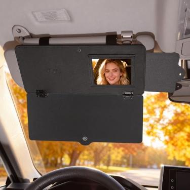 Imagem de JOYTUTUS Extensor de viseira solar para carros, bloqueador solar de extensão de viseira ajustável, protege contra brilho/raios UV, para-brisa e para-sol de janela lateral, espelho embutido, preto