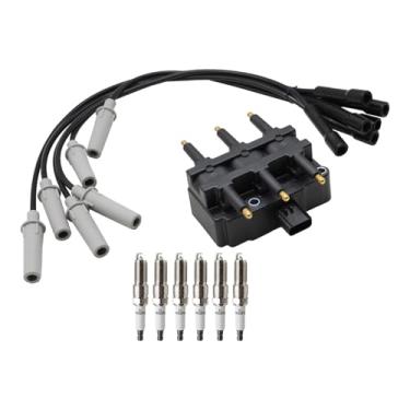 Imagem de Jecoupoon Bobina de ignição UF305 6 peças de velas de ignição e conjunto de fios compatíveis com Town & Country Voyager Pacifica Caravan Grand Caravan 2001-2010 3.3L 3.8L V6 Substituição para 27703