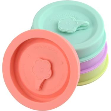 Imagem de EcoWave Tampas de pote de silicone com tampão de furo de palha - Boca regular e boca larga (pacote com 4 - Coral Bay)