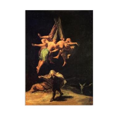 Imagem de Arte de parede Francisco Goya, Witches in the Air, impressão em tela famosa reprodução de pinturas a óleo abstratas imagem de arte emoldurada para decoração de casa pôster de 70 x 50 cm (28 x 20
