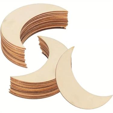 Imagem de YDJIANCAI 50 peças de recortes de lua de madeira inacabados, peças de madeira natural em branco para projetos de artesanato DIY, decoração de enfeites de pendurar para festas de Natal