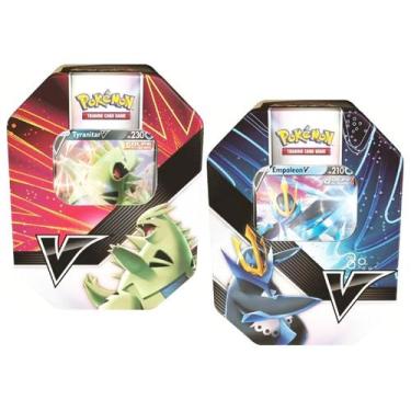 Imagem de Carta Pokémon Kit 2 Latas Combatentes V Empoleon Tyranitar - Copag