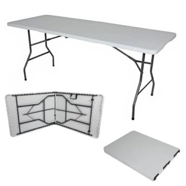 Imagem de Mesa Dobrável Vira Maleta Com Alça Portátil 1.80m Para Camping Pesca Jardim Área Externa Ou Interna Salão De Festas Gourmet (Branco)