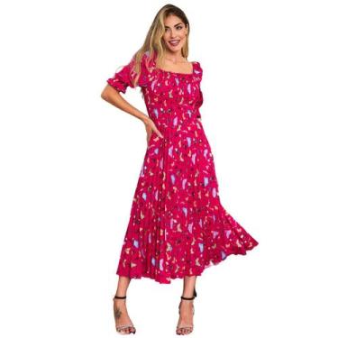 Imagem de Vestido Festa Midi Plissado Laço Atras Manga Bufante - Look Modas Octa