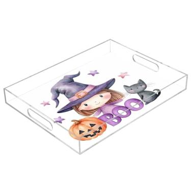 Imagem de xigua Bandeja de servir de acrílico fantasma de Halloween com alças à prova de derramamento, bandejas decorativas de festa de Halloween, bandeja organizadora de bancada para banheiro, cozinha, 30,5 x