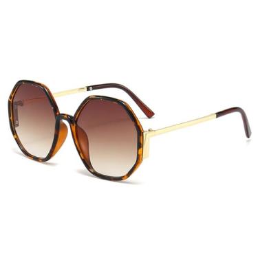 Imagem de Óculos de Sol UV400 - Armação Grande em Metal com Lentes Degradê para Homens e Mulheres, Ideal para Esportes ao Ar Livre, Corrida e Ciclismo, Estampa de Leopardo