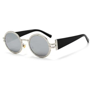 Imagem de HPIRME Óculos redondos com armação de metal para homens e mulheres, estilo punk, com proteção UV400 (prata com lentes espelhadas).
