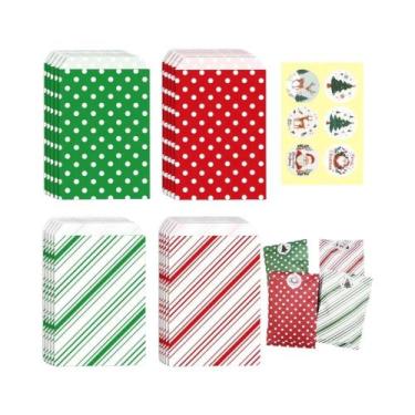 Imagem de Sacos De Papel Artesanal Com Estampa De Poá Vermelho E Verde Para Nata