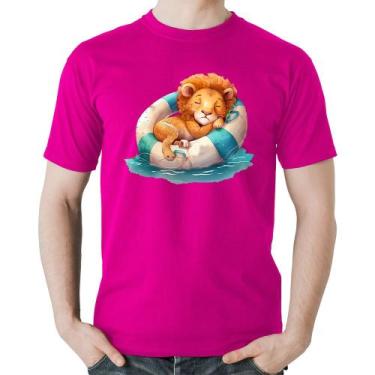 Imagem de Camiseta Algodão Leãozinho Relaxando Na Piscina - Foca na Moda, Rosa, 