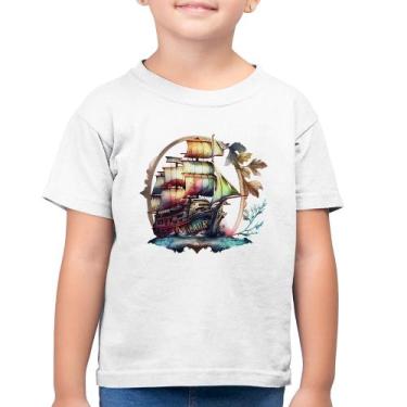 Imagem de Camiseta Algodão Infantil Navio e Flores - Foca na Moda, Branco, 8