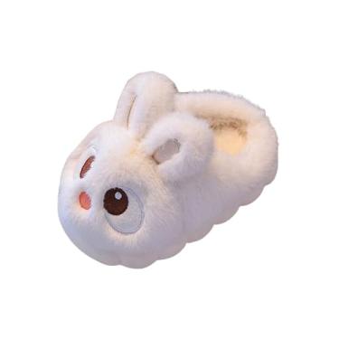 Imagem de Pantufas femininas confortáveis com forro de lã e sola grossa, modernas, outono, inverno, macias para casa, com sola plana, Branco, 36