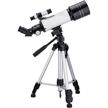 Imagem de pcagfaajmh Telescópio astronômico para crianças, iniciantes e adultos, telescópios refratores astronômicos de 70 mm, monóculo com tripé de altura ajustável, suporte para telefone, branco (branco)