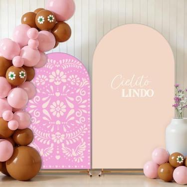 Imagem de Mindsoft 2 peças de capa de fundo rosa Cielito lindo arco 1,8 m e 2,2 m elastano para decoração de festa de chá de bebê mexicano aniversário casamento chá de noiva