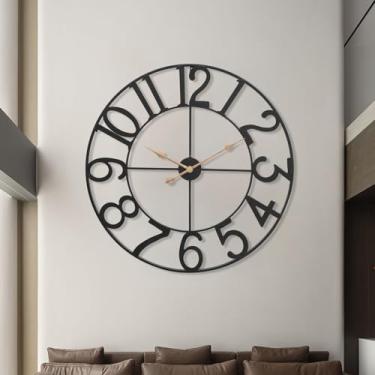 Imagem de AMAATE Relógio de parede industrial moderno com números metálicos recortados, design vintage de luxo cinza e dourado para decoração de sala de estar e escritório, 91 cm