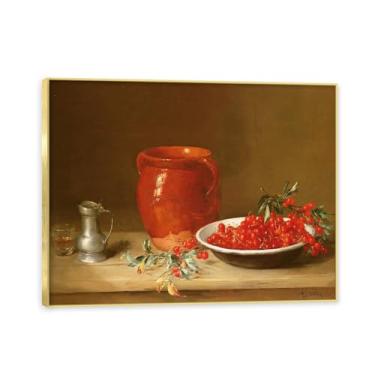 Imagem de NHLDZYH Moldura dourada. Pintura vintage fruta ainda vida em tela retro fruta motivo estilo country decoração de parede para cozinha e sala de jantar. A57. 80 x 105 cm.