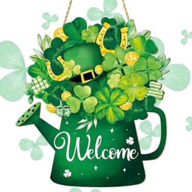 Imagem de Decoração de Dia de São Patrício, guirlanda de porta para placas de parede, placa irlandesa de boas-vindas para decoração de parede de casa