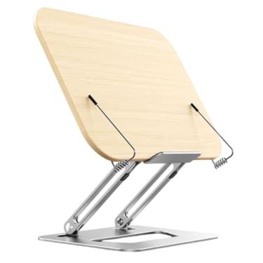 Imagem de Esquirla Suporte para livros com prendedores de papel, rotação de 180°, leve, para livros de receitas, suporte de madeira para laptop e revistas, Cor de Madeira