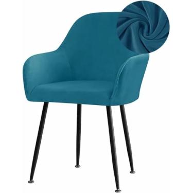 Imagem de Capas elásticas de veludo para cadeiras de jantar, com encosto curvo e apoio de braço. Capa removível para cadeira giratória de sala de jantar ou casamento.