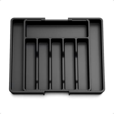 Imagem de Organizador De Utensílios Porta Talheres Ajustável Expansível Gaveta Cozinha Bandeja Extensor Faca Preto - LEMANN