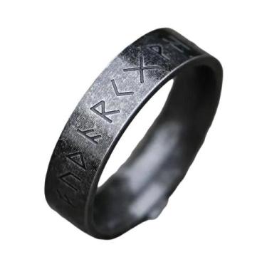 Imagem de Anel Unissex Retrô Viking Odin Com Letras Em Aço Inoxidável 316L  Joia