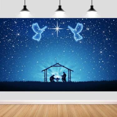 Imagem de Cenário de presépio natalino de 1,8 x 1,8 m, estrela sagrada, noite de Belém, nascimento de Jesus, presépio para igreja religiosa, decoração de festa temática de Natal, adereços de cabine de fotos