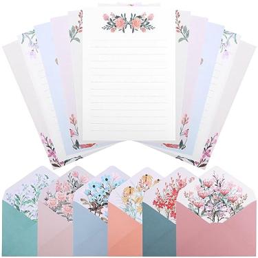 Imagem de 24 peças de papel de escrita, com 12 envelopes de papel, conjunto requintado de letras e envelopes com linhas para convite de aniversário e casamento (6 conjuntos)