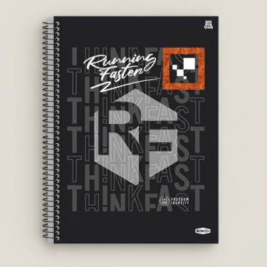 Imagem de Caderno Universitario Masculino Capa Dura 10 Materias 160 Folhas Escolar Faculdade Trabalho Resistente Espiral Metal Design Moderno Urbano Preto.