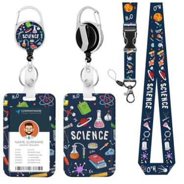 Imagem de Porta-crachá de identificação com cordão retrátil de ciência, crachá, crachá, etiqueta, breakaway, resistente, retrátil removível para homens, mulheres, estudantes, professores, enfermeiras, uso no