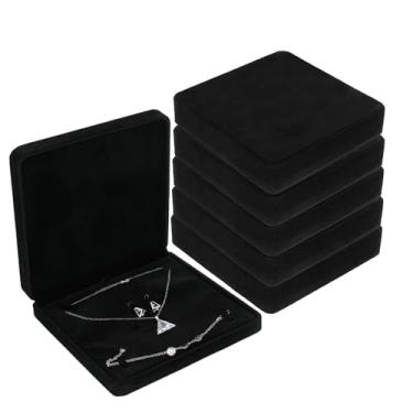 Imagem de patscorai Conjunto de joias de flanela com 6 peças, estojo de armazenamento de colar de pérolas, brinco, pulseira, caixa de presente, estojo de exibição de joias pretas para casamento, aniversário