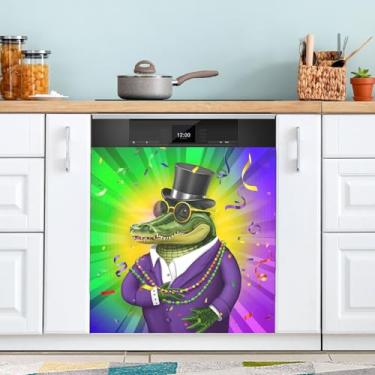Imagem de ATTX Capa magnética para lava-louças de crocodilo Mardi Gras | Adesivo decorativo de eletrodomésticos de 58 x 66 cm para armários domésticos e eletrodomésticos (183)
