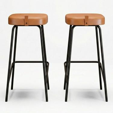 Imagem de Kit 02 Banquetas Altas Cozinha e Área Gourmet Vik Estofada Couríssimo Whisky - Desk Design