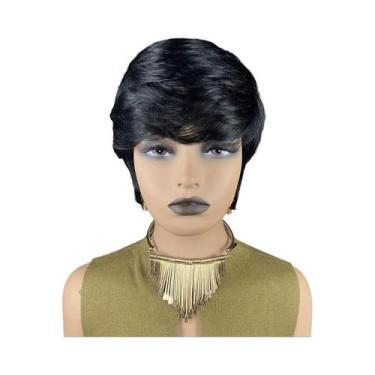 Imagem de Peruca Bob Pixie Reta Preta Remy Para Mulheres, Cabelo Humano Curto Em