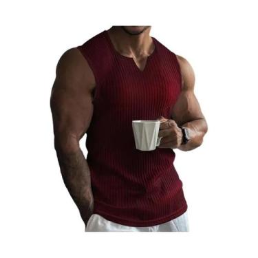 Imagem de Camiseta Regata Masculina Com Decote Em V E Listras Para Academia, Sem