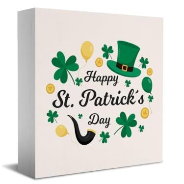 Imagem de Decoração de Dia de São Patrício Interessante Feliz Dia de São Patrício, Placa de caixa, decoração de prateleira de mesa de casa decoração de trevo verde irlandês enfeite de 12 x 12 cm
