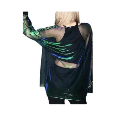 Imagem de Camisetas Crop Transparentes Y2K Para Mulheres, Manga Longa, Oversized