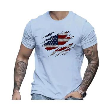 Imagem de Camiseta Masculina De Algodão Com Estampa Da Bandeira Americana, Casua