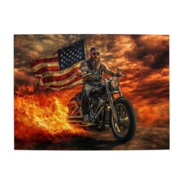 Imagem de Vextrovia Quebra-cabeças para adultos, 500 peças, motocicletas e bandeiras em chamas, estética clássica vintage, ilustrações americanas, brainstorming de festa, jogos de festa, alívio do estresse