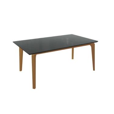 Imagem de Mesa Multiuso Cozinha Petra Madeira Maciça c/ Tampo Madeirado c/ Vidro 180x105cm Carvalho/Preto Fosco - Kappesberg