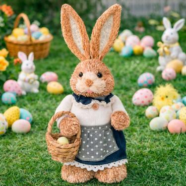 Imagem de Coelhinha Coelha Decoração Enfeite Páscoa Em Palha De 45cm